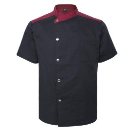 Toptie Unisex Short Sleeve Chef Coat Jacket, Black Snap