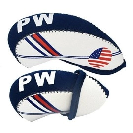 Golf Irons Club Head Covers Wedge Iron Protective Head Cover With Golf White & Blue Us Flag Neoprene (Blue,White, 10 Pcs)