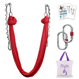 Flife Aerial Yoga Hammock 55 Yards Include Daisy Chain,Carabiner And Pose Guide (Red)