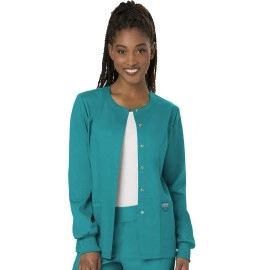 Snap Front Scrub Jackets For Women, Workwear Revolution Soft Stretch Plus Size Ww310, 4Xl, Teal Blue