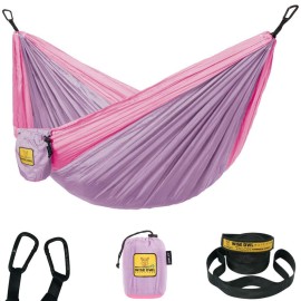 Wise Owl Outfitters Kids Hammock - Small Camping Hammock, Kids Camping Gear W/Tree Straps And Carabiners For Indoor/Outdoor Use, Lavender & Pink