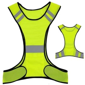 Auoon Reflective Night Running Vest With Adjustable Strap & Breathable Holes, Ultrathin Lightweight Safety Vest With 360 High Visibility For Running, Jogging, Cycling, Hiking, Walking, Yellow