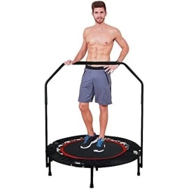 Ncheer Fitness Exercise Trampoline With Handle Bar, 40 Foldable Rebounder Cardio Workout Training For Adults Or Kids (Max. Load 300Lbs, Zero Stretch Jump Mat) (Red)