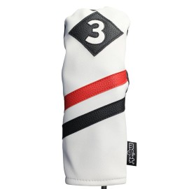 Majek Retro Golf Headcover White Red and Black Vintage Leather Style #3 Fairway Wood Head Cover Classic Look