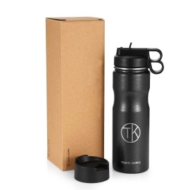 Travel Kuppe Vacuum Insulated Stainless Steel Cycling Sports Water Bottle, Includes Both Straw and Sip Lid