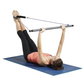 Gaiam Restore Pilates Bar Reformer Kit - Home Fitness Equipment for Total Body Workout - Includes Bar, Two 30-Inch Resistance Band Cords with Attached Foot Strap Loops - Exercise Guide Included