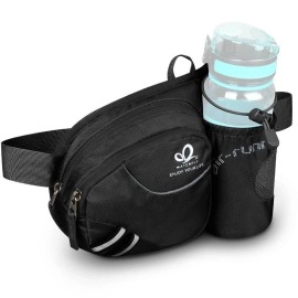 WATERFLY Hiking Waist Bag Fanny Pack with Water Bottle Holder for Men Women Running & Dog Walking Fit All Phones (Bottle Not Included)