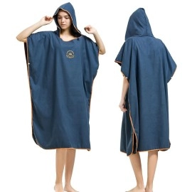 Hiturbo Microfiber Surf Poncho, Wetsuit Changing Bath Robe, Quick Dry Pool Swim Beach Towel With Hood (Navy)