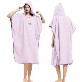 Hiturbo Microfiber Surf Poncho, Wetsuit Changing Bath Robe, Quick Dry Pool Swim Beach Towel With Hood (Pink)