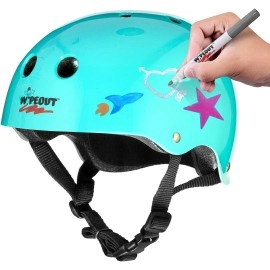 Wipeout Dry Erase Kids Helmet For Bike, Skate, And Scooter, Teal Blue Youth L 8+