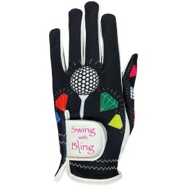 Giggle Golf Womens Golf Glove (Medium, Worn On Left Hand, Swing With Bling)