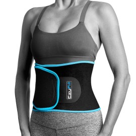 Montavi Ezyfit Waist Trimmer Premium Exercise Workout Ab Belt For Women & Men Adjustable Stomach Trainer & Back Support, Black Blue Trim Fits 24-42