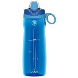 Pogo BPA-Free Plastic Water Bottle with Soft Straw Lid, 18oz. (Blue)