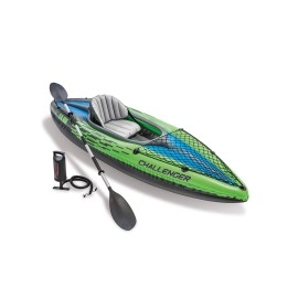 Intex Challenger K1 Kayak 1 Man Inflatable Canoe With Aluminum Oars And Hand Pump, Greenblue