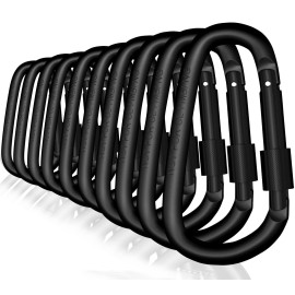 10 Pack Carabiner Clips With Screw Gate Aluminum D Ring Locking Carabiner Keychain Hiking Clips For Camping Fishing Outdoor Use, Black