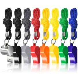 Finegood 7 Pack Plastic Coaches Referee Whistles With Lanyards, 1 Pcs Stainless Steel Metal, Colorful Whistles For Football Sports Lifeguards Survival Emergency Training - Multi-Color