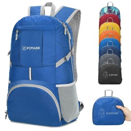 Zomake Lightweight Packable Backpack 35L - Light Foldable Backpacks Water Resistant Collapsible Hiking Backpack - Compact Folding Day Pack For Travel Camping(Dark Blue)
