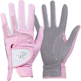 Gh Womens Leather Golf Gloves One Pair - Plain Both Hands (Pink, 19 (S))