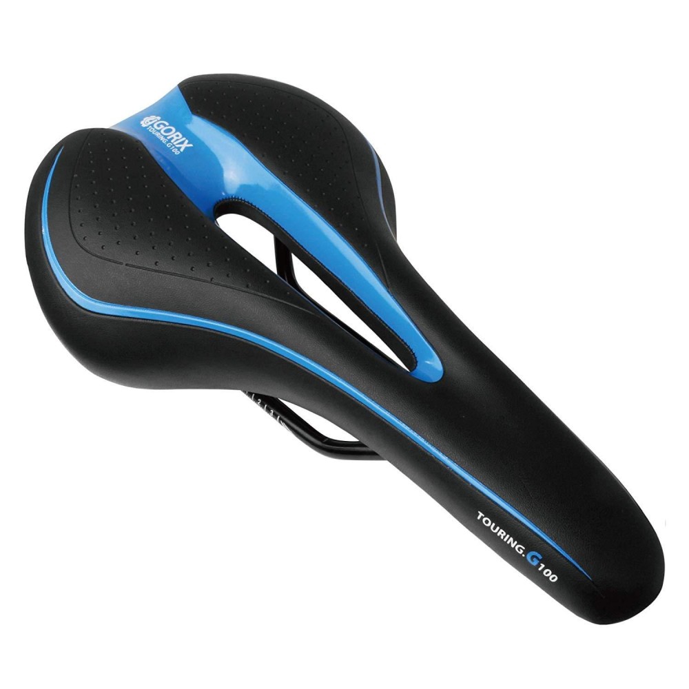 Gorix Bike Saddle Seat Comfortable Cushion With Rail Mountain Road Bicycle For Men And Women (Gx-C19) (Black?Blue)