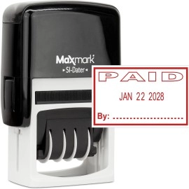 Maxmark Office Date Stamp With Paid Self Inking Date Stamp - Red Ink