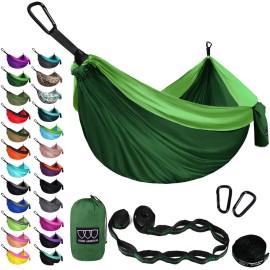 Gold Armour Camping Hammock - XL Double Hammock Portable Hammock Camping Accessories Gear for Outdoor Indoor with Tree Straps, USA Based Brand (Green)