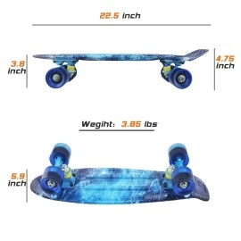 Skateboards Complete Mini Cruiser Retro Skateboard for Kids Boys Youths Beginners 22 Inch(The Starry Sky)