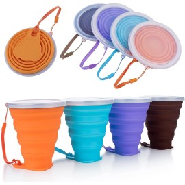 Me.Fan Silicone Collapsible Travel Cup - Silicone Folding Camping Cup With Lids - Expandable Drinking Cup Set - Portable, Graduated [9.22Oz]