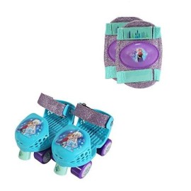 Playwheels Adjustable Glitter Frozen Childrens Roller Skates And Knee Pads Set, Junior Size 6-12