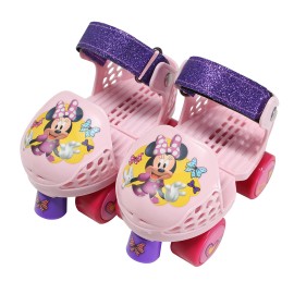PlayWheels Adjustable Minnie Mouse Children's Roller Skates and Knee Pads Set, Junior Size 6-12