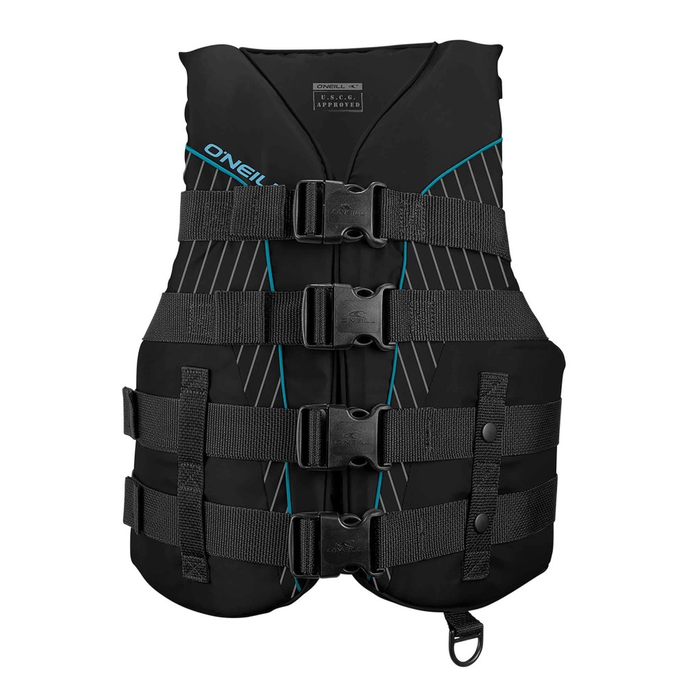 Oneill Womens Superlite Uscg Life Vest,Blackblackblack:Turquoise,L