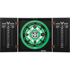 Viper Hideaway Cabinet & Steel-Tip Dartboard Ready-to-Play Bundle, Reversible Standard and Baseball Game Options with Two Sets of Steel-Tip Darts and Chalk Scoreboards, Black Matte Finish