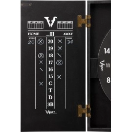 Viper Hideaway Cabinet & Steel-Tip Dartboard Ready-to-Play Bundle, Reversible Standard and Baseball Game Options with Two Sets of Steel-Tip Darts and Chalk Scoreboards, Black Matte Finish