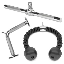 A2ZCARE Combo Tricep Press Down Cable Attachment | Multi-Option: Double D Handle, V-Shaped Bar, Tricep Rope, Rotating Straight Bar (Tricep Rope + Rotating Bar + V Shape)