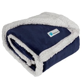 Petami Dog Blanket, Sherpa Dog Blanket Plush, Reversible, Warm Pet Blanket For Dog Bed, Couch, Sofa, Car (Blue, 50X40 Inches)
