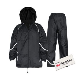 Salzmann 3M Water Resistant Rain Suit - Reflective Rain Coat And Rain Pants - Made With 3M Scotchlite Reflective Material