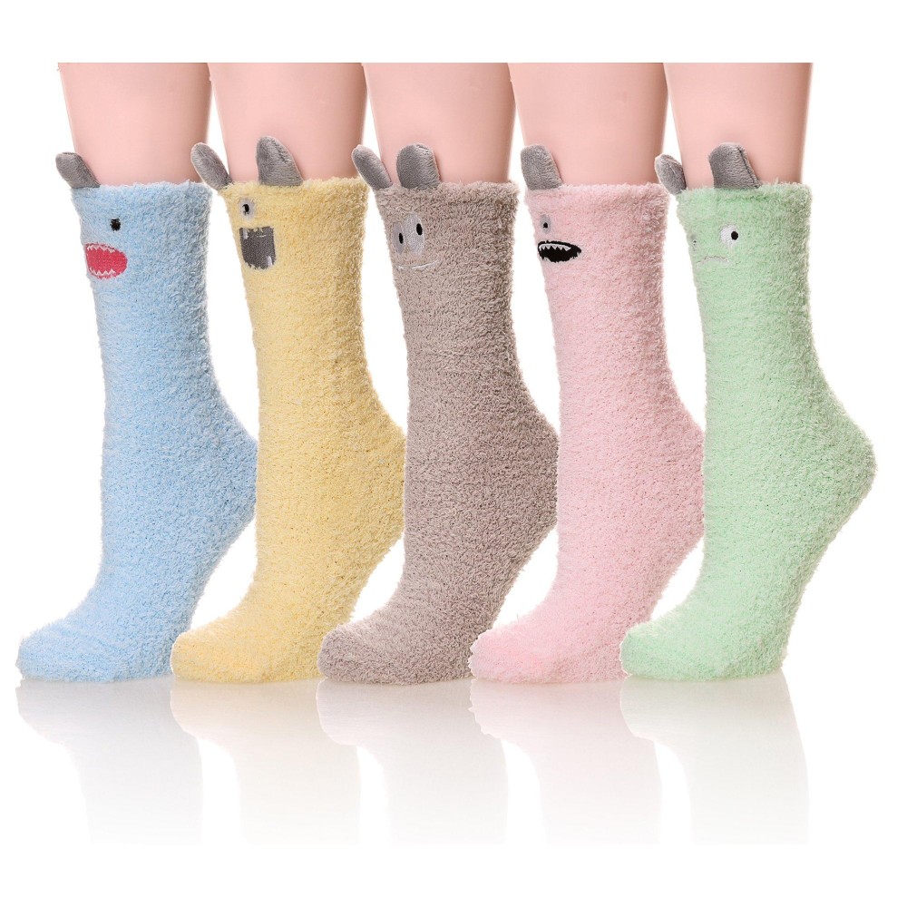 Womens Soft Cute Funny Animal Designe Microfiber Slipper Socks Cozy Fuzzy Winter Warm Socks (5 Colors)