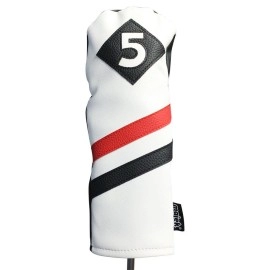 Majek Retro Golf Headcovers White Red and Black Vintage Leather Style 1 3 5 Driver and Fairway Head Covers Fits 460cc Drivers Classic Look