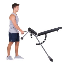 Body Power Multi Purpose Adjustable Fitness Weight Bench Flat Incline Decline FID with Adjustable Seat and Back Cushion/Built in Transport Wheels BUB350