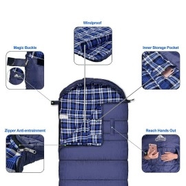 Sleeping Bag XL for Adults, Cotton Flannel Sleeping Bags Great for 4 Season Camping, Waterproof, Comfort with Compression Sack Traveling, Hiking, & Outdoor Activities