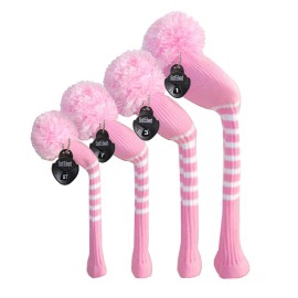 Scott Edward Multi-Style Optional Individualized Knit Golf Club Head Covers Set Of 4, Fit For Driver Wood(460Cc) 1, Fairway Wood 2, And Hybrid(Ut) 1, For Malefemale Golfers (Light Pink)