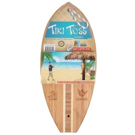 Tiki Toss Hook and Ring Toss Game for Adults & Kids - Surfboard Edition - Short Board with String and Hooks to Play Indoor and Outdoor Games