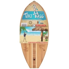 Tiki Toss Hook and Ring Toss Game for Adults & Kids - Surfboard Edition - Short Board with String and Hooks to Play Indoor and Outdoor Games