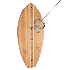 Tiki Toss Hook and Ring Toss Game for Adults & Kids - Surfboard Edition - Short Board with String and Hooks to Play Indoor and Outdoor Games