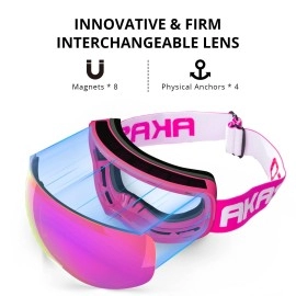 Akaso Otg Ski Goggles, Snowboard Goggles, Mag-Pro Magnetic Interchangeable Lenses, Anti-Fog, 100% Uv Protection, Helmet Compatible, Snow Goggles For Men & Women
