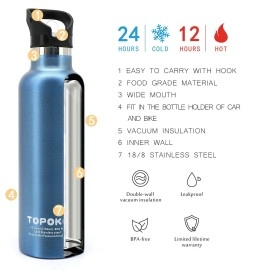 25 OZ Vacuum Insulated Stainless Steel Double Wall, Sweat Proof, Leak Proof Thermos Hot Cold Water Bottle With Straw Lid, Vacuum Seal Cap, Reusable Travel Mug Blue