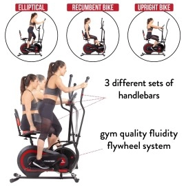 [BODY POWER] - 2nd Gen, PATENTED 3 in 1 Exercise Machine, Elliptical with Seat Back Cushion, Upright Cycling, and Reclined Bike Modes - Digital Computer Targets Different Body Parts, BRT5118