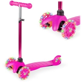 Best Choice Products Kids Mini Kick Scooter Toy w/ Light-Up Wheels, Height Adjustable T-Bar, Foot Break - Pink