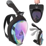 Aleoron - Foldable Full Face Snorkel Mask For Adults And Youth (Women Men) - Anti Fog Snorkeling Mask Full Face With Action Camera Mount - Uv Panoramic 180 Dive Mask Seaview Diving Mask Set