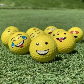 Yellow Emoji High-Visibility Distance Golf Ball Set of 12 for Course Play, Practice, Gifts, and More (One Dozen)
