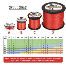 Hercules Super Strong 300M 328 Yards Braided Fishing Line 80 Lb Test For Saltwater Freshwater Pe Braid Fish Lines 4 Strands - Red, 80Lb (36.3Kg), 0.48Mm